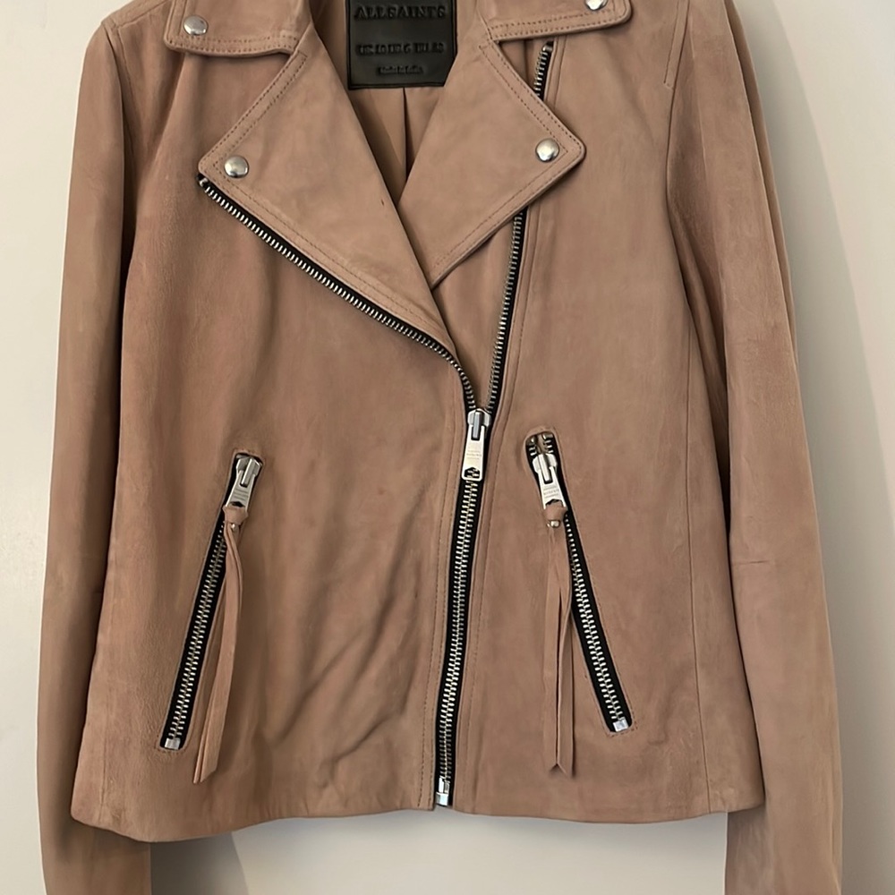 All Saints suede motor cycle suede salmon colored jacket